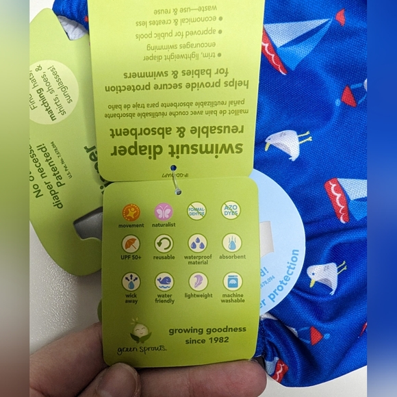 I Play by Green Sprouts Swimsuit Diaper 6 Months (10-18lbs) Reusable Absorbent - Picture 6 of 8